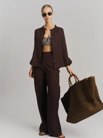 Molly Stretch Linen Pants Dark Brown