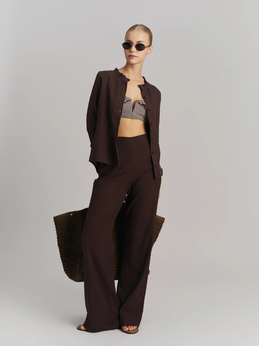 Molly Stretch Linen Pants Dark Brown