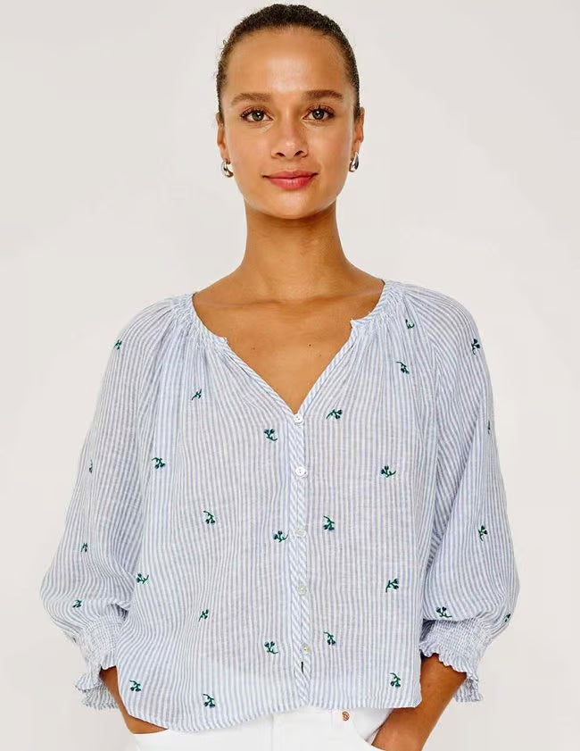 Mariah Shirt Bluebell Embroidered Stripe