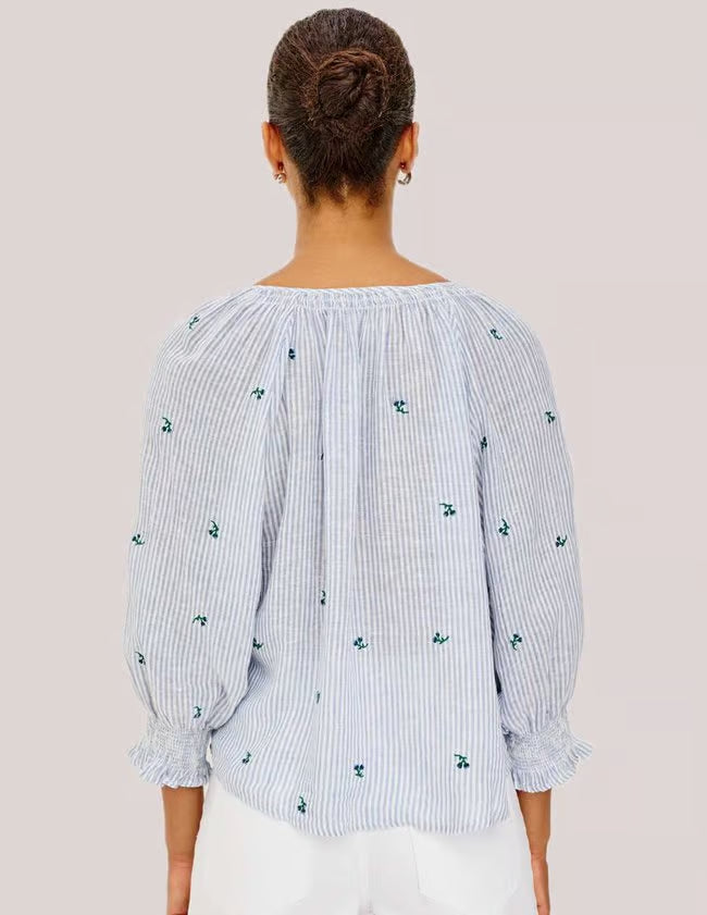 Mariah Shirt Bluebell Embroidered Stripe