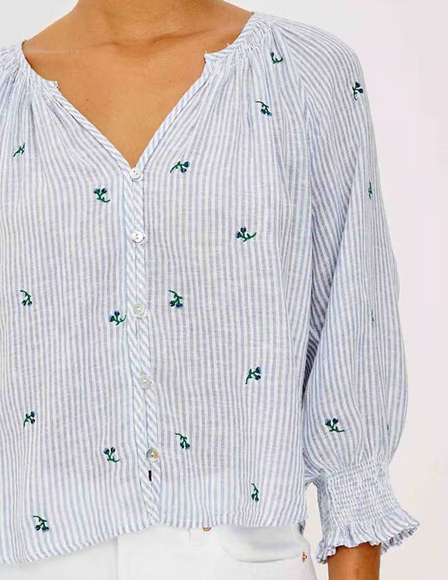 Mariah Shirt Bluebell Embroidered Stripe