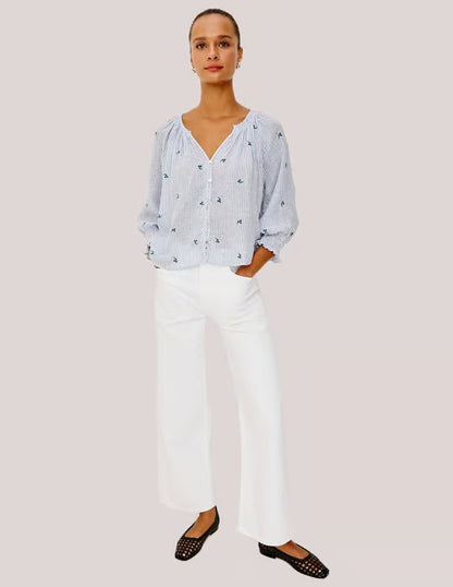 Mariah Shirt Bluebell Embroidered Stripe
