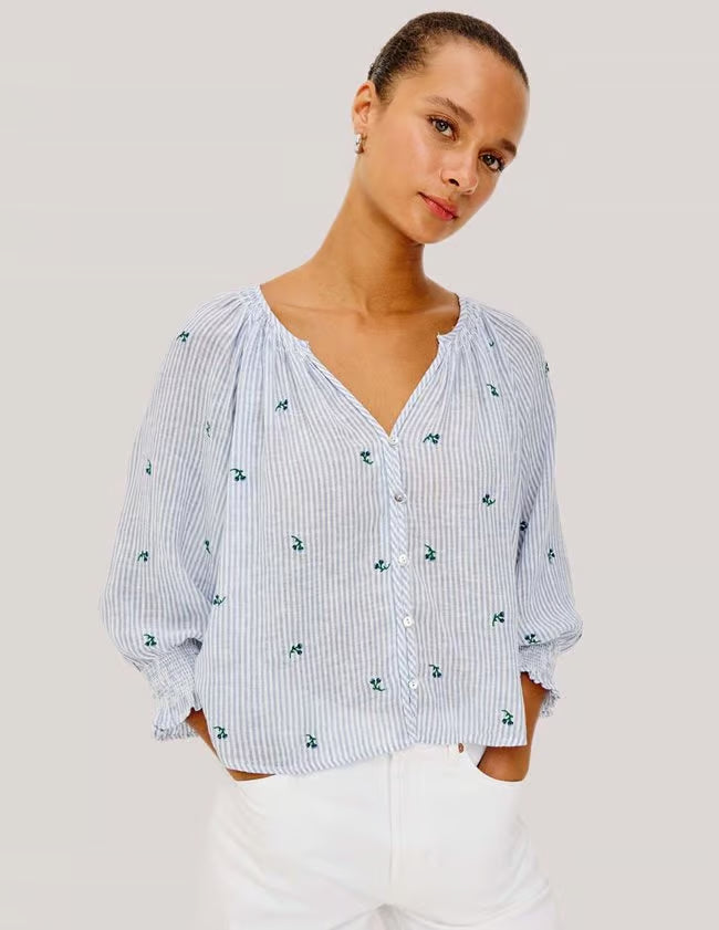 Mariah Shirt Bluebell Embroidered Stripe