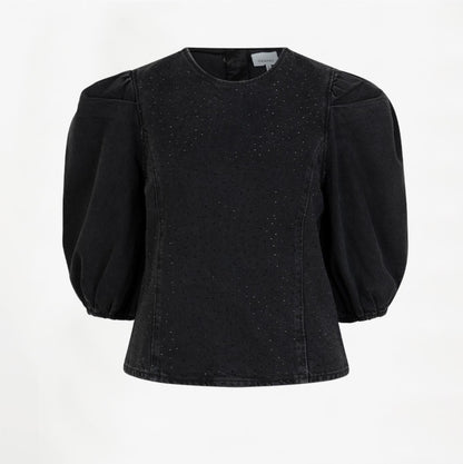 Cici Rhinestone Top Washed Black