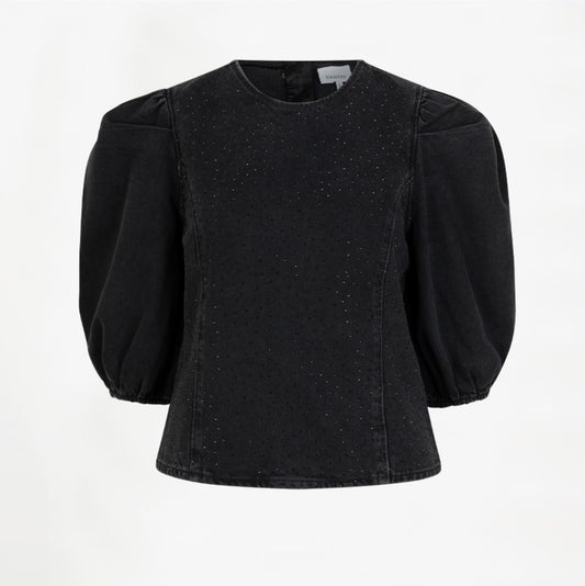 Cici Rhinestone Top Washed Black