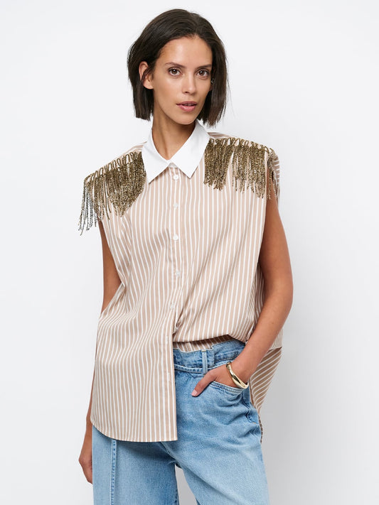 Robin Fringe Detail Shirt Sand Beige