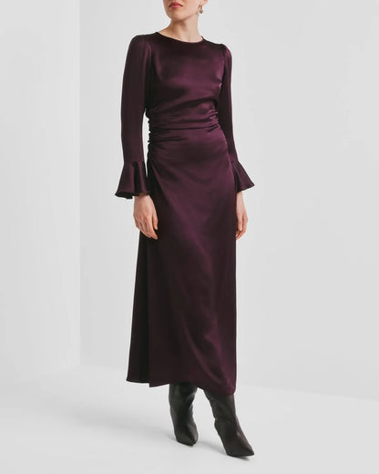 Satin Rouching Dress Burgundy