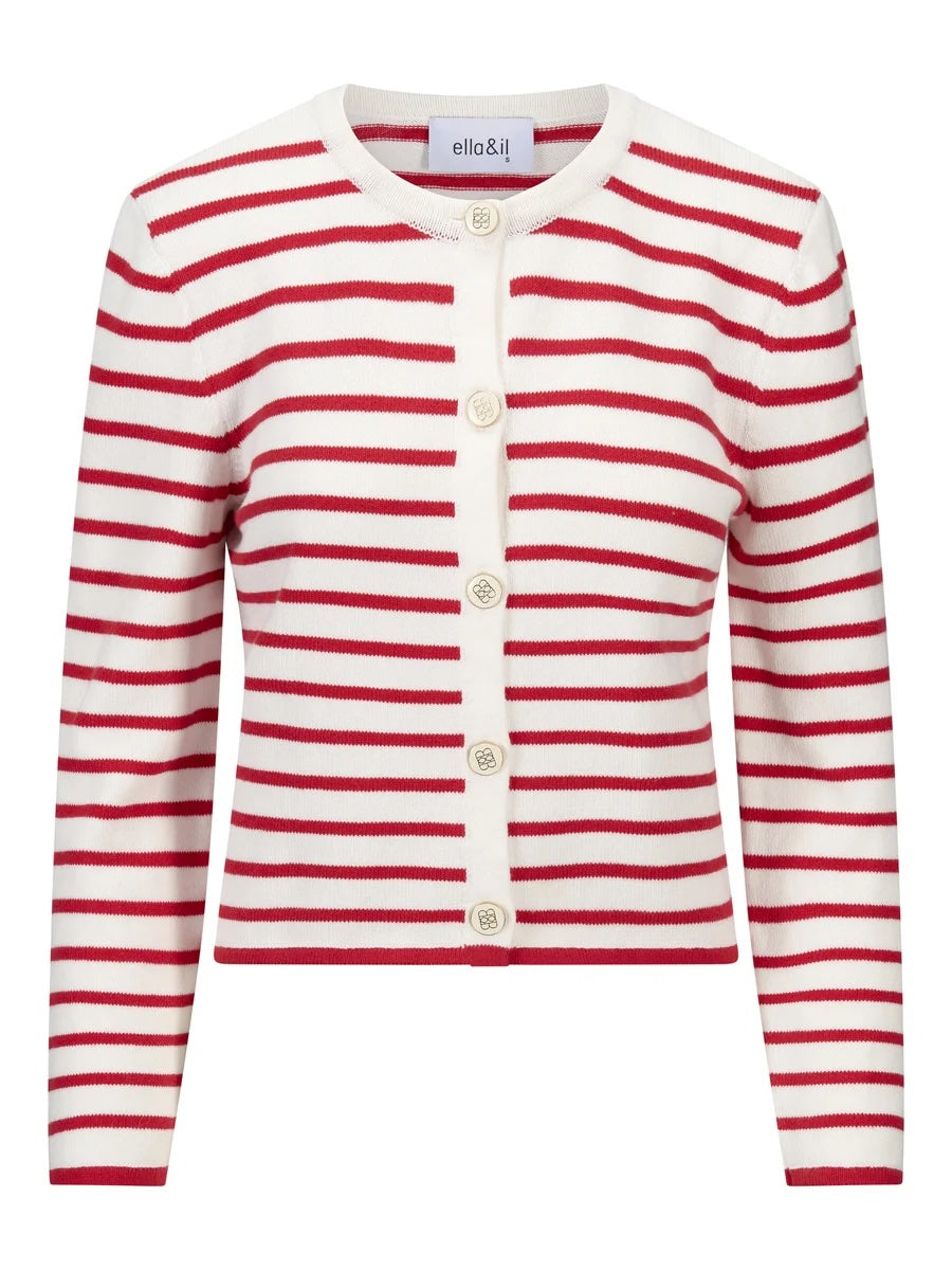 Lisa Cotton Cardigan White Red Contrast