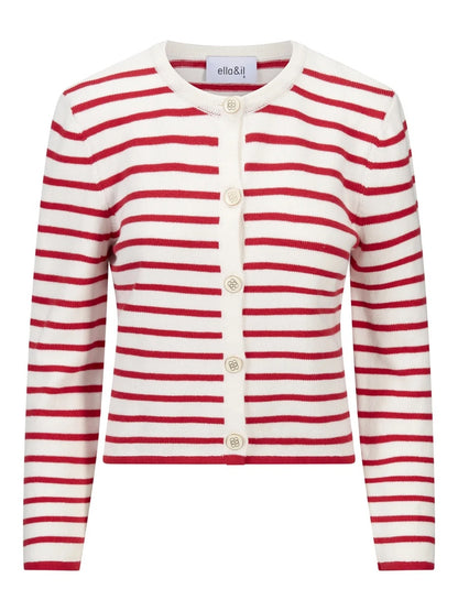 Lisa Cotton Cardigan White Red Contrast
