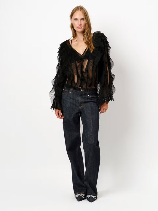 Phora Ruffled Tulle Top Raven