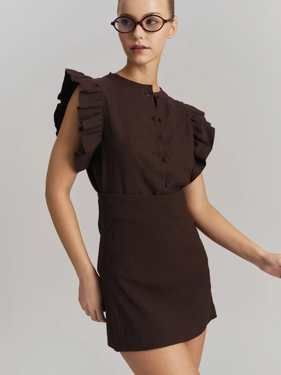 Pauline Linen Shirt Dark Brown