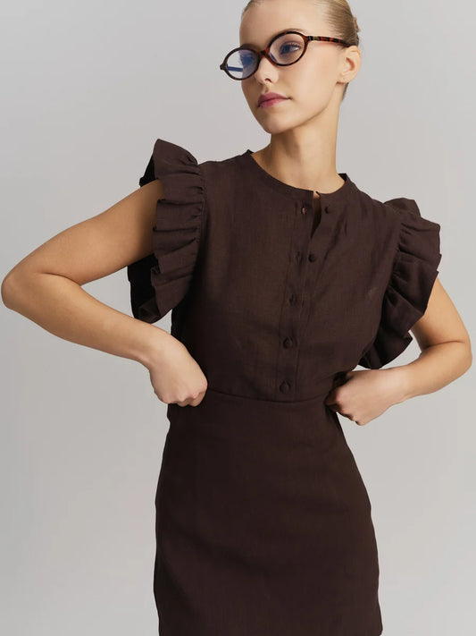 Pauline Linen Shirt Dark Brown