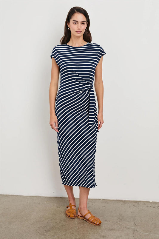 Selah Dress Navy Ivory Stripe