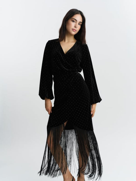 Sine Stud Velour Dress Black