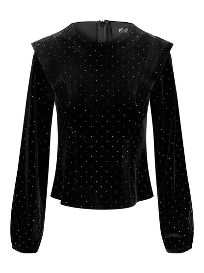 Kendra Stud Velour Blouse Black