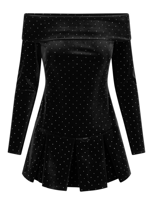 Colette Stud Velour Dress Black