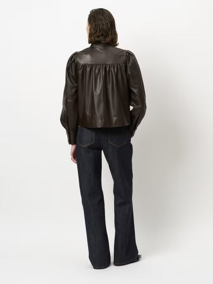 Kyrilo Cropped Leather Jacket Espresso Brown