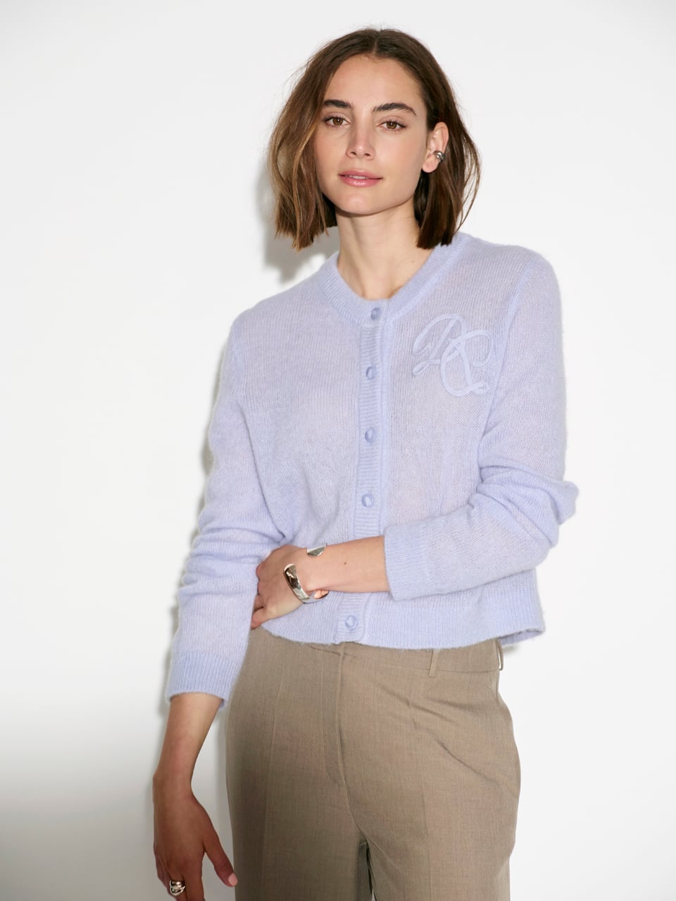 Erin Monogram Cardigan Blue Mist