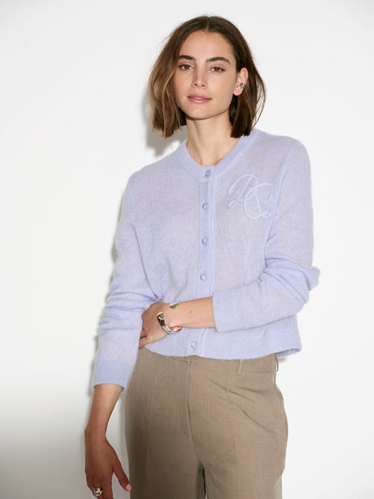 Erin Monogram Cardigan Blue Mist