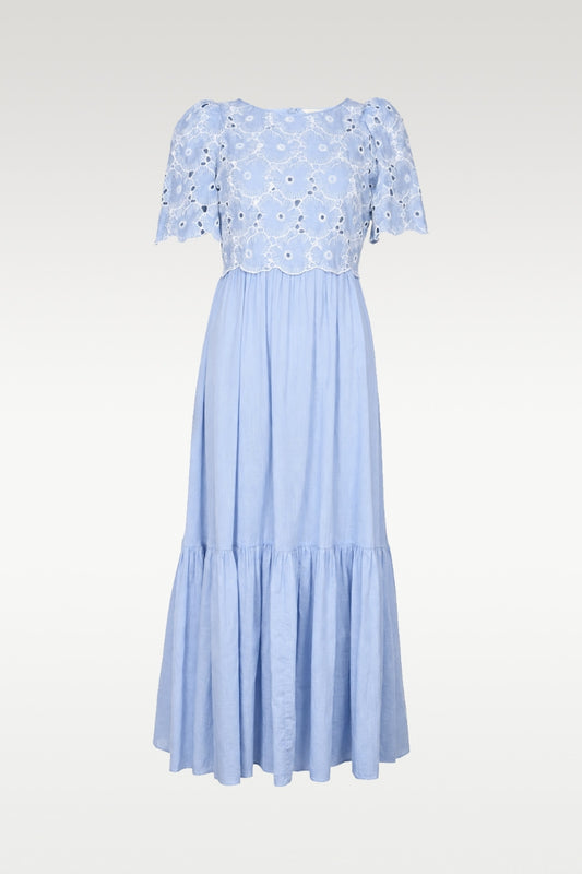 Broderie Anglaise Maxi Dress Light Blue