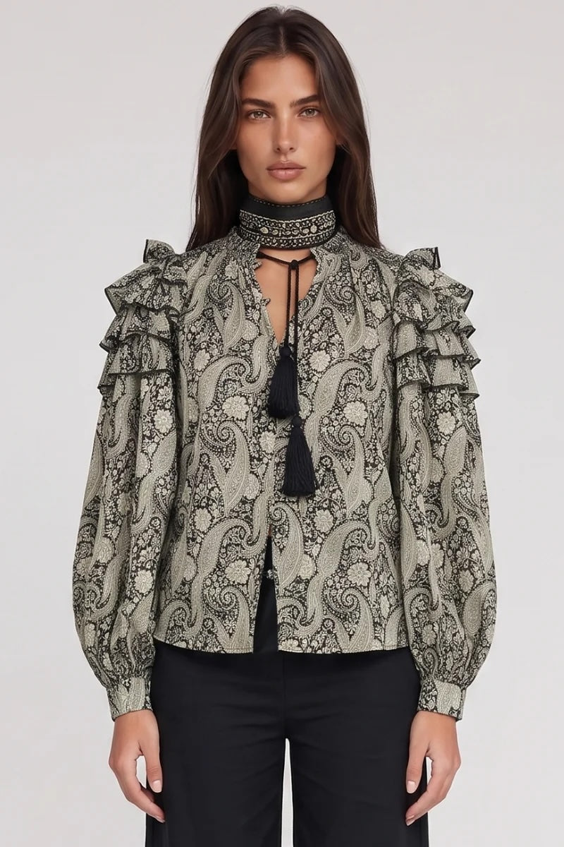 Vara Paisley Top Onyx Black Papyrus