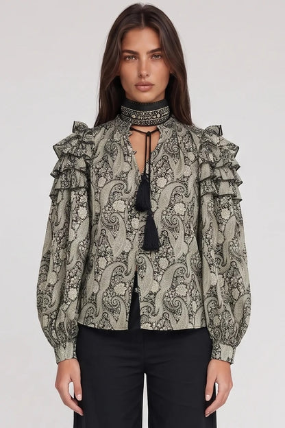 Vara Paisley Top Onyx Black Papyrus