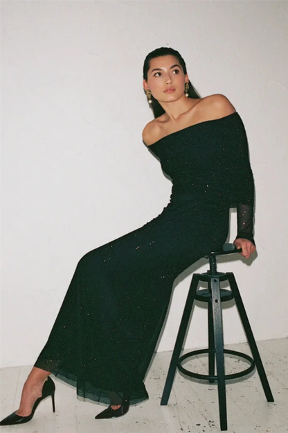 Edith Rhinestone Dress Black