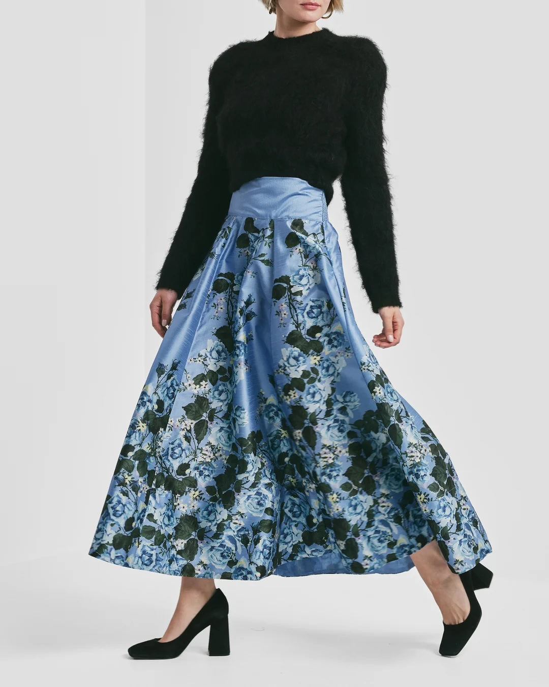 Taffeta Maxi Skirt Azure Garden