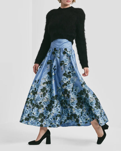 Taffeta Maxi Skirt Azure Garden