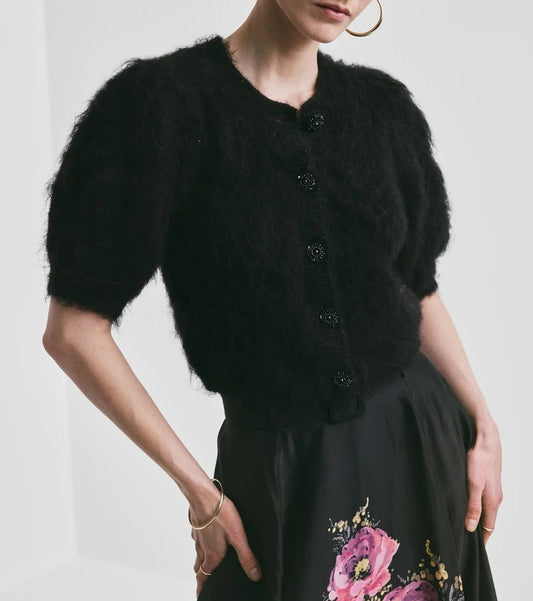 Hairy Knit Puffed Jacket Black