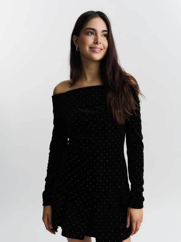 Colette Stud Velour Dress Black