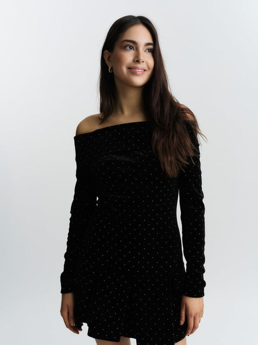 Colette Stud Velour Dress Black
