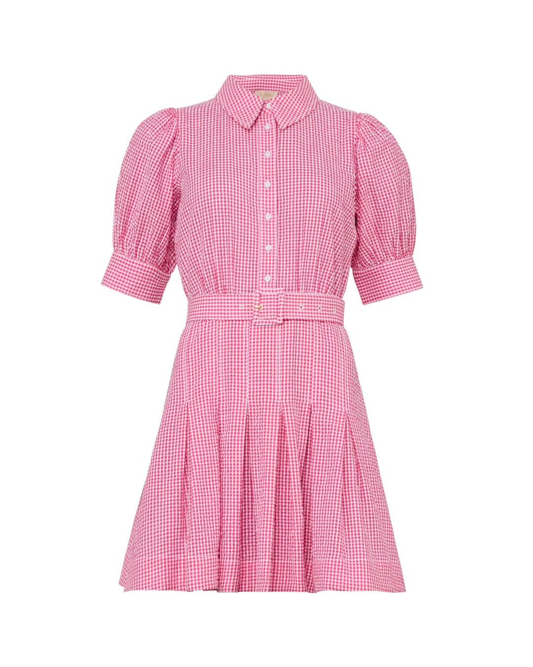 Seersucker Pleated Dress Pink Checks