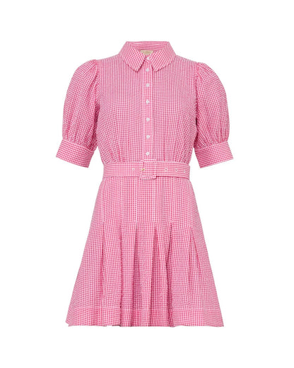 Seersucker Pleated Dress Pink Checks
