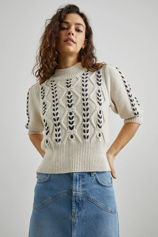 Addy Sweater Oatmeal Navy Cables