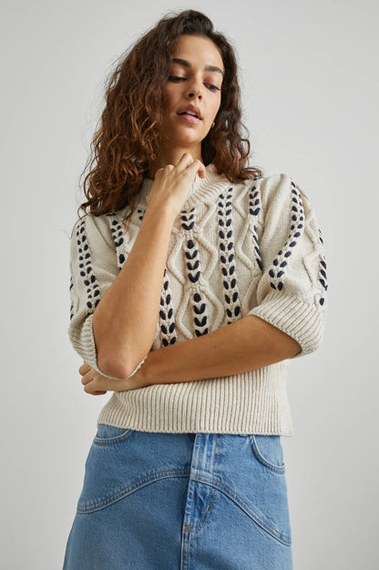 Addy Sweater Oatmeal Navy Cables