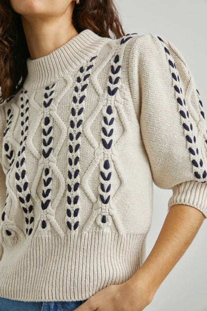 Addy Sweater Oatmeal Navy Cables