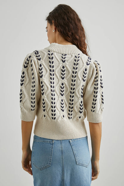 Addy Sweater Oatmeal Navy Cables