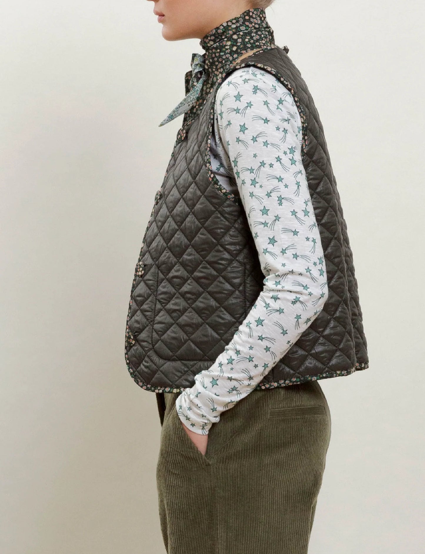 Dot Vest Quilt Olive Blue