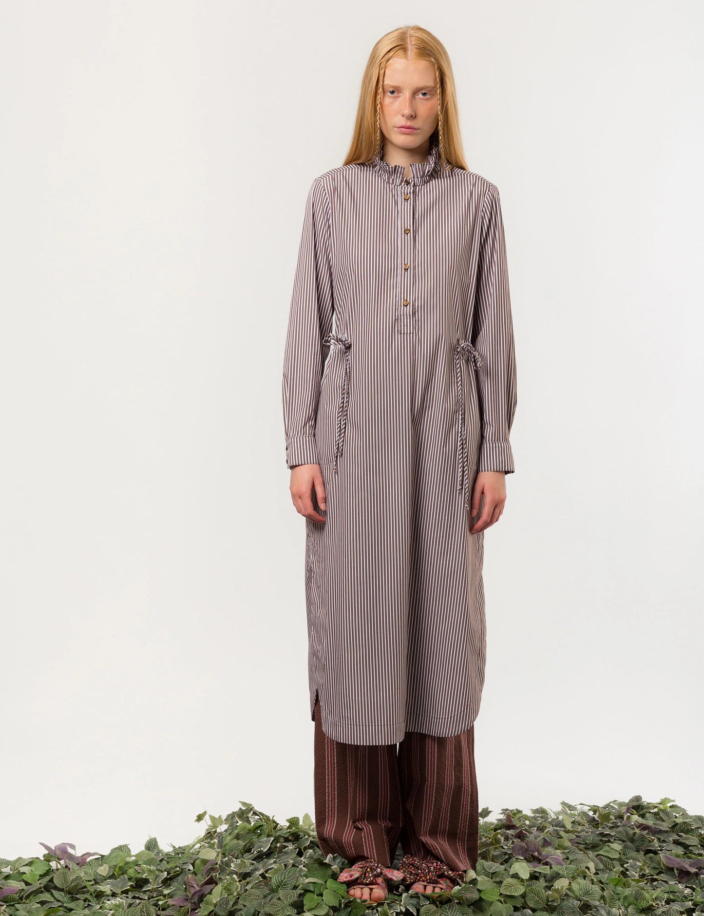 Iris Dress Brown White Stripe