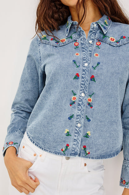 Bari Faded Indigo Floral Embroidery