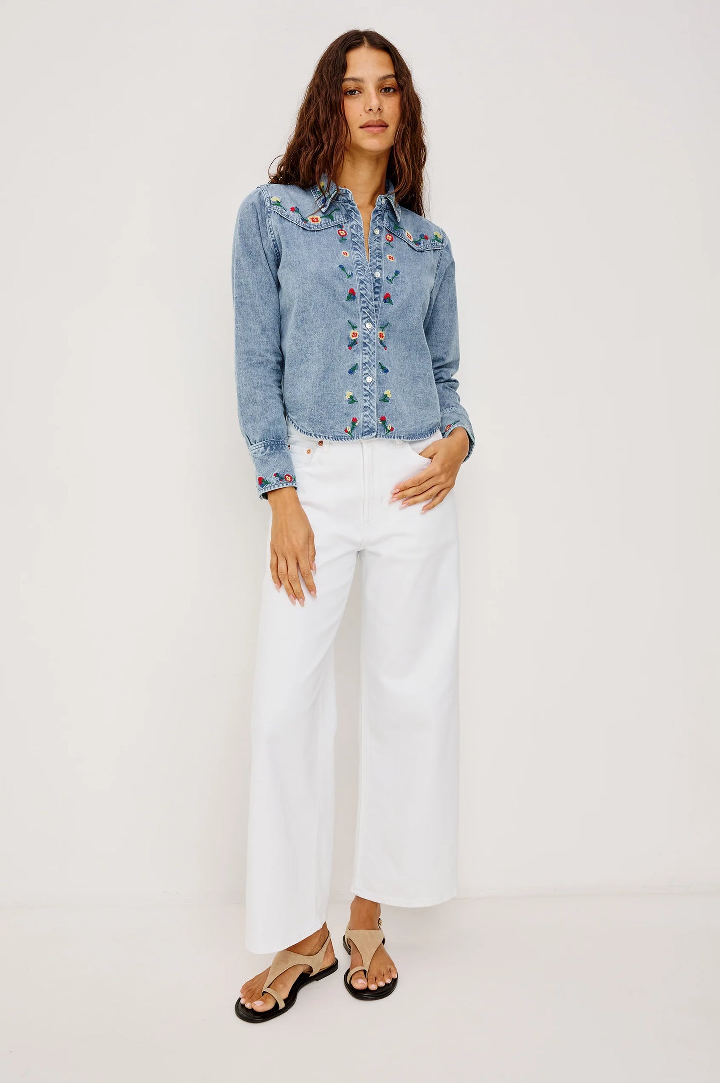 Bari Faded Indigo Floral Embroidery