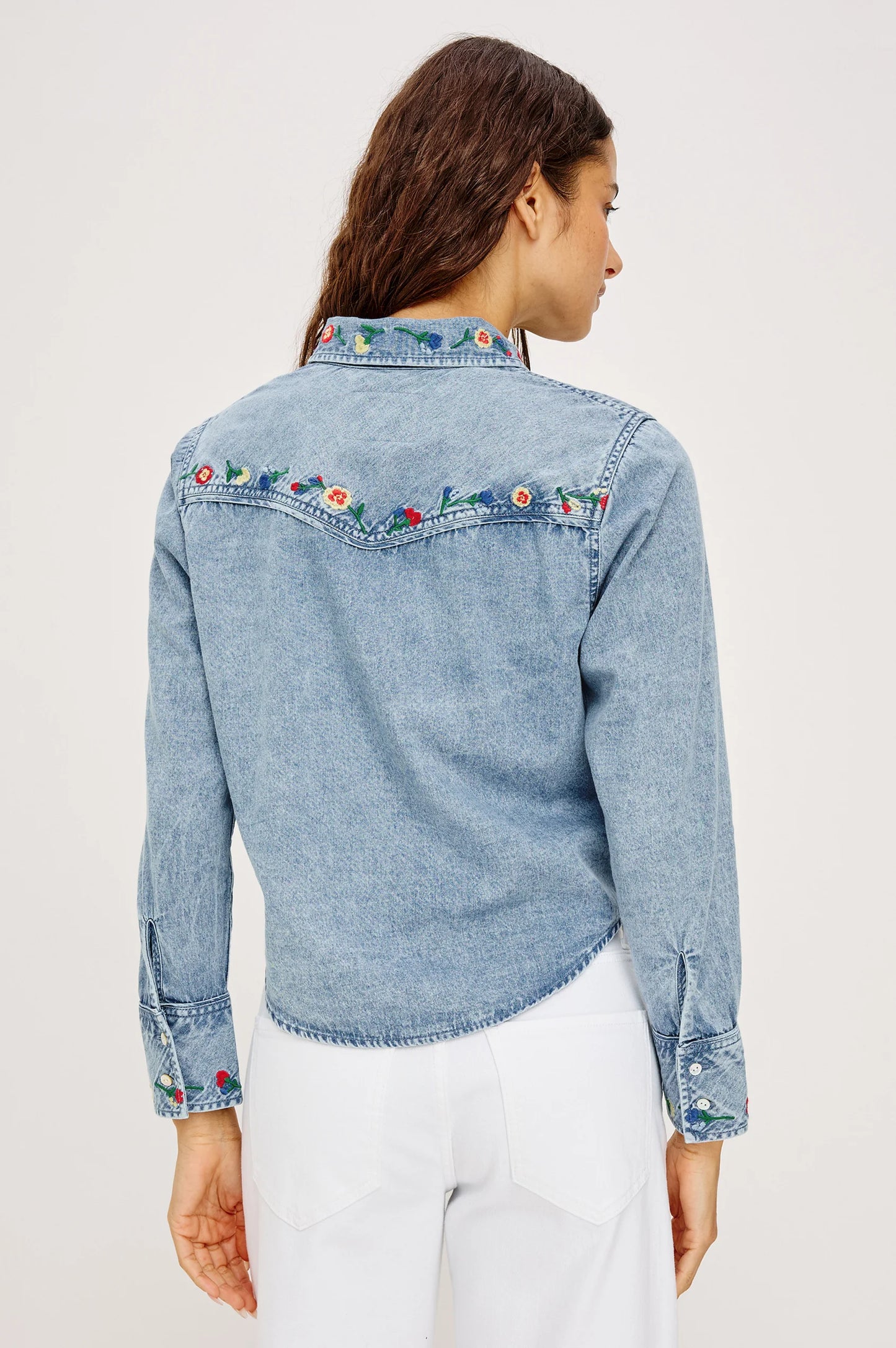 Bari Faded Indigo Floral Embroidery