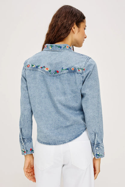 Bari Faded Indigo Floral Embroidery