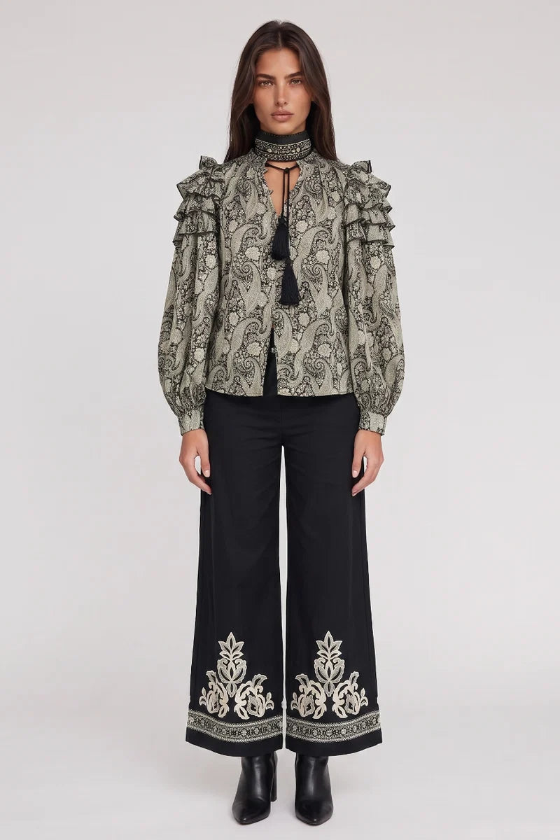 Vara Paisley Top Onyx Black Papyrus