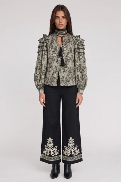 Vara Paisley Top Onyx Black Papyrus