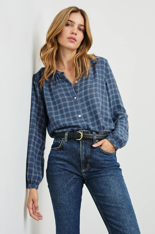 Eloise Shirt Indigo Ivory Plaid