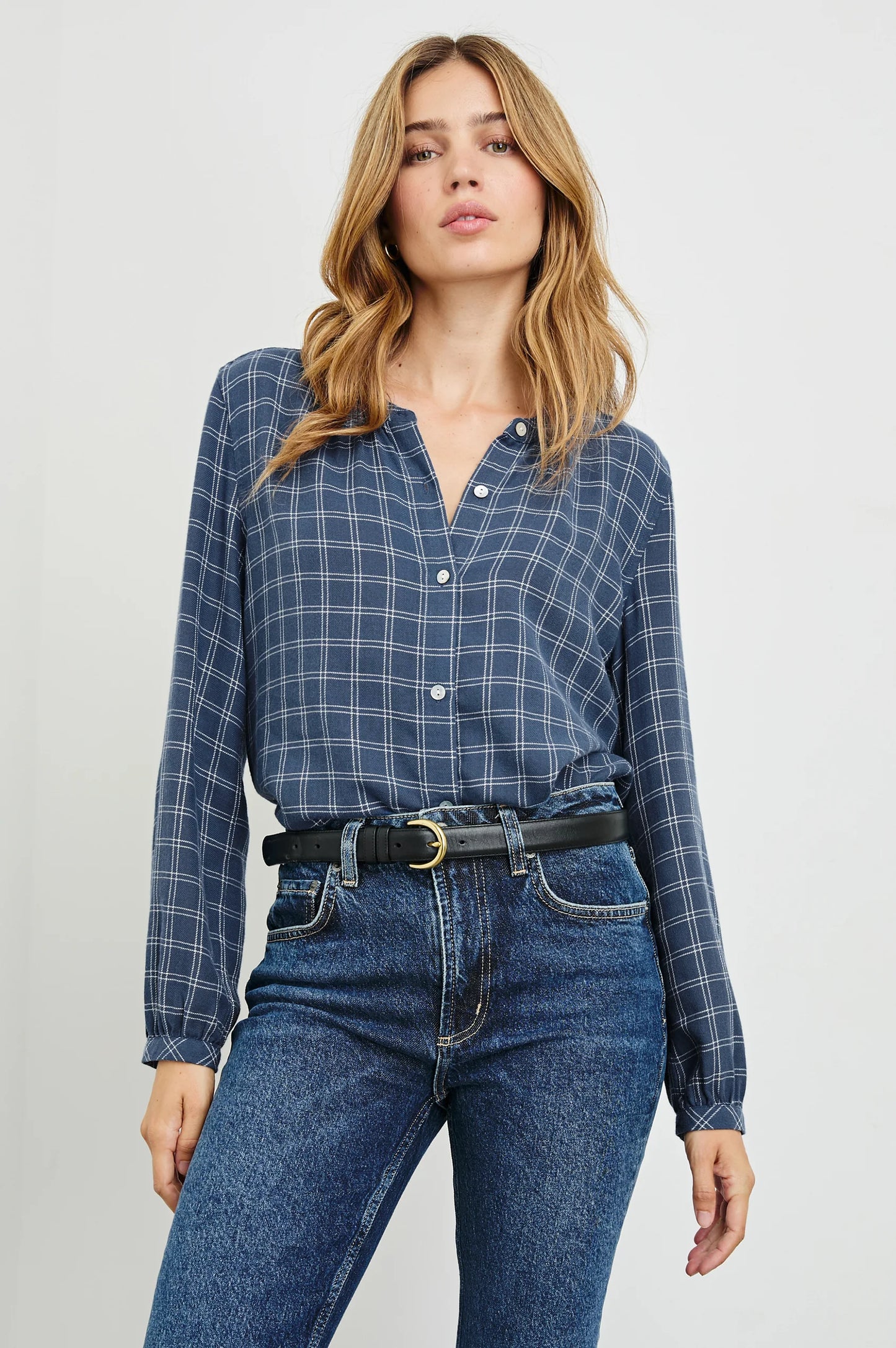 Eloise Shirt Indigo Ivory Plaid