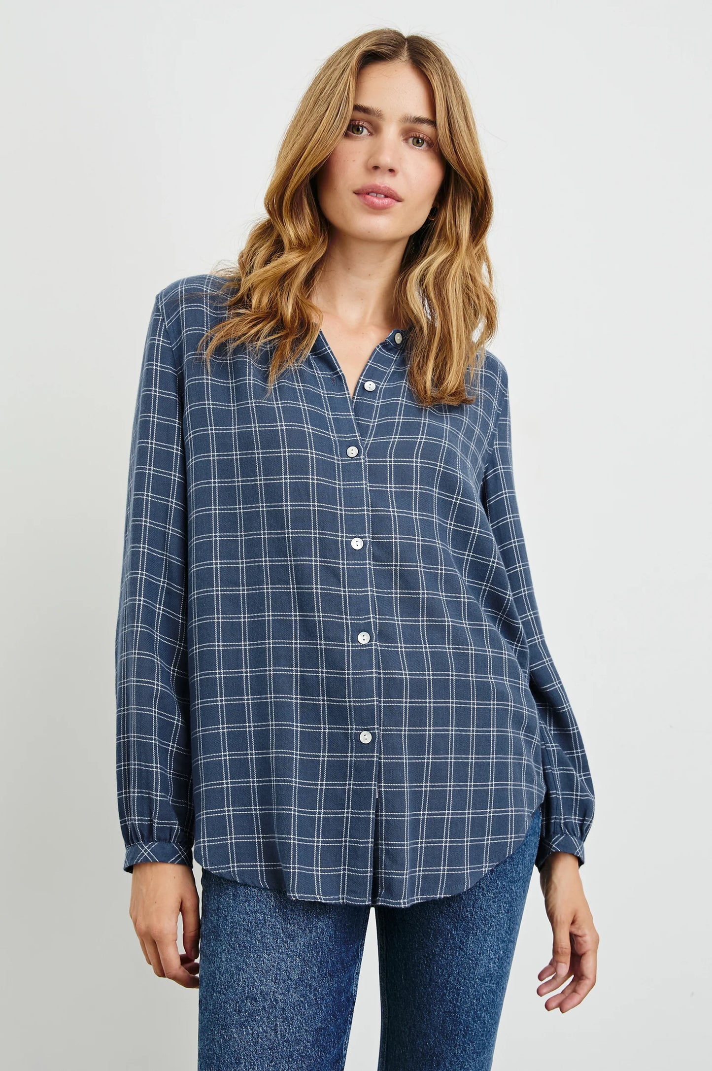 Eloise Shirt Indigo Ivory Plaid