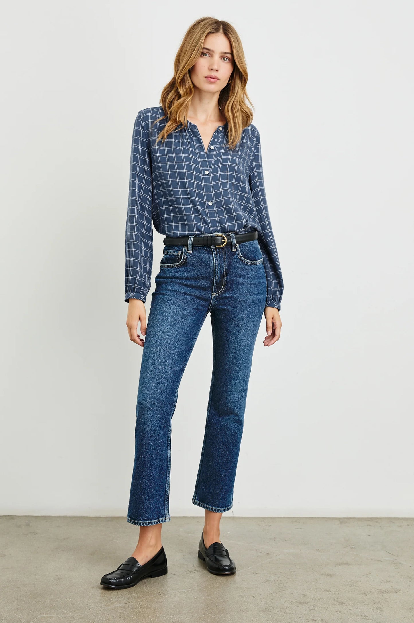 Eloise Shirt Indigo Ivory Plaid